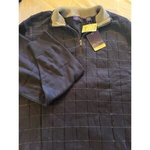 Alan Flusser Sweater Men's XL Navy Cotton Pull Over V-Neck Knit Golf NWT